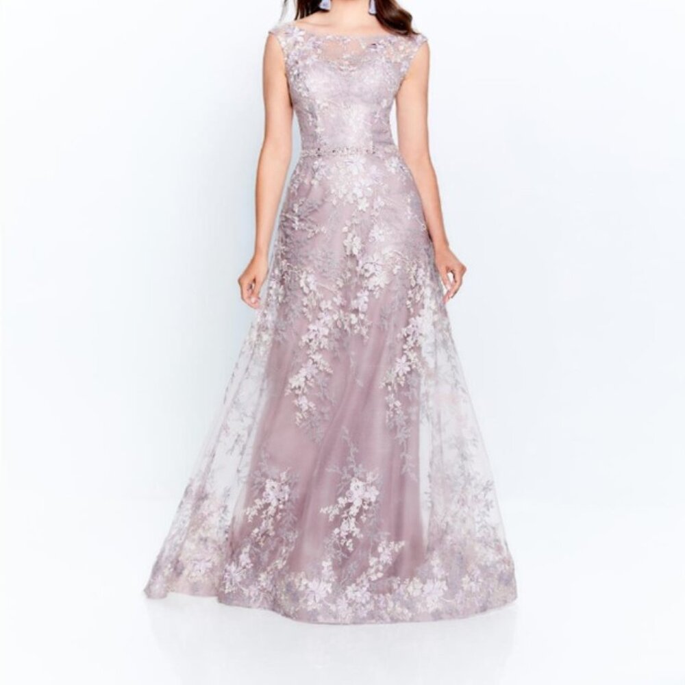 Montage by Mon Cheri 120917 Floral Embroidered Long Gown Pink Topaz Size 6